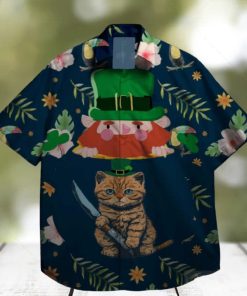 cats and shamrock at st patrick day hawaiian shirt designer