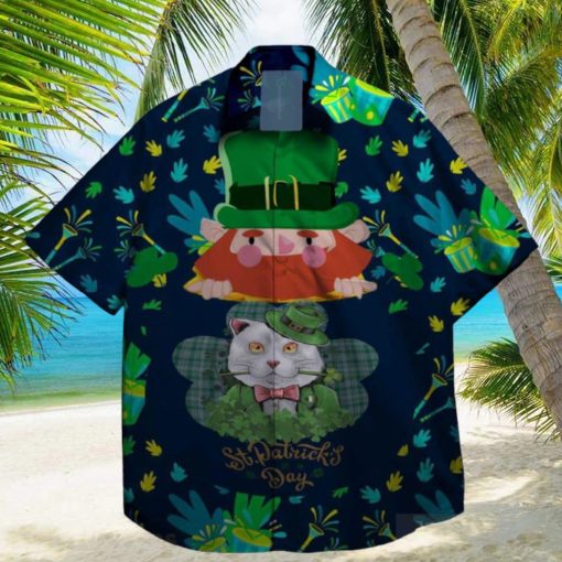 cats and shamrock at st patrick day hawaiian shirt