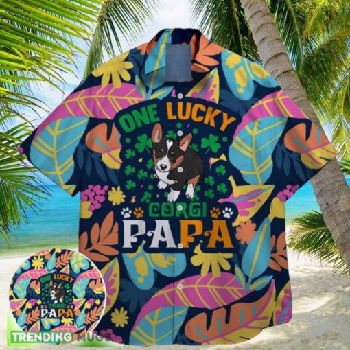 corgi papa funny charm green shamrock bigfoot st paddys vibes on st patrick day hawaiian shirt