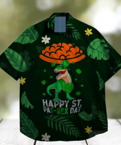 dinosaur lucky shamrock leprechaun st patrick day hawaiian shirt