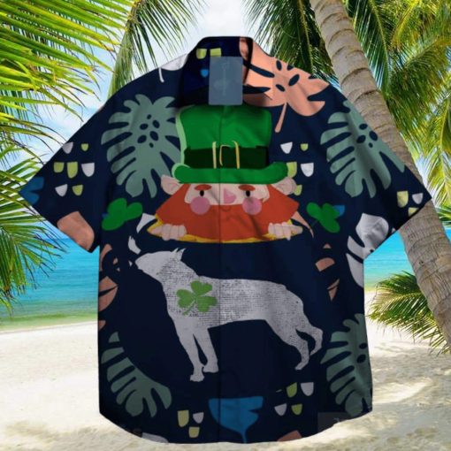 dogs and shamrock at st patrick day hawaiian shirt floral