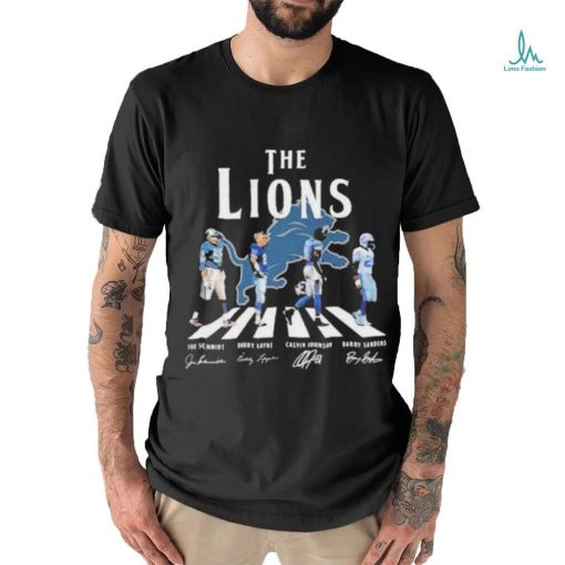 Awesome awesome The Detroit Lions Joe Schmidt Bobby Layne Calvin Johnson Barry Sanders T shirt