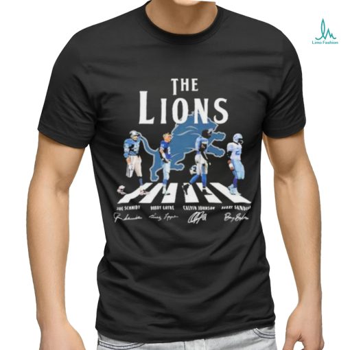 Awesome awesome The Detroit Lions Joe Schmidt Bobby Layne Calvin Johnson Barry Sanders T shirt