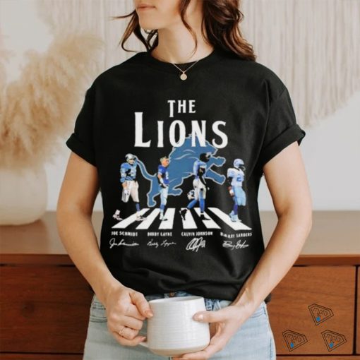 Awesome awesome The Detroit Lions Joe Schmidt Bobby Layne Calvin Johnson Barry Sanders T shirt