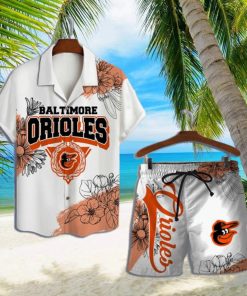 Baltimore Orioles Team Logo Pattern White Background Hawaiian Shirt & Short