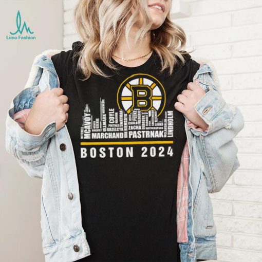 Boston Bruins ice hockey names player skyline logo 2024 shirt