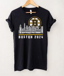 Boston Bruins ice hockey names player skyline logo 2024 shirt