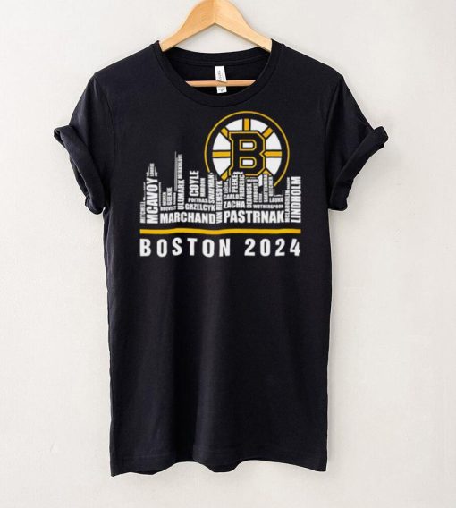 Boston Bruins ice hockey names player skyline logo 2024 shirt