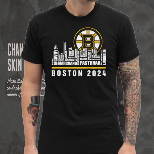 Boston Bruins ice hockey names player skyline logo 2024 shirt