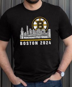 Boston Bruins ice hockey names player skyline logo 2024 shirt