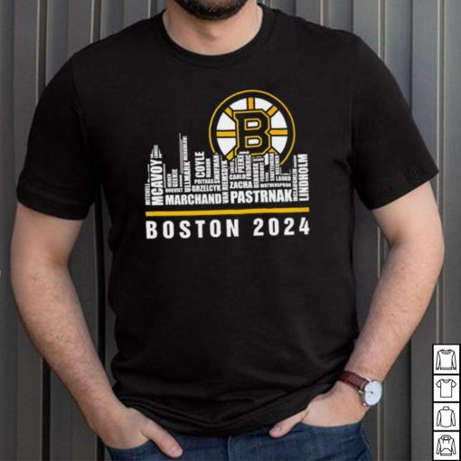 Boston Bruins ice hockey names player skyline logo 2024 shirt