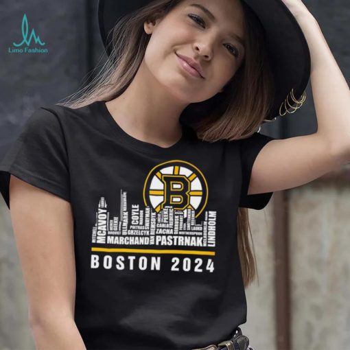 Boston Bruins ice hockey names player skyline logo 2024 shirt