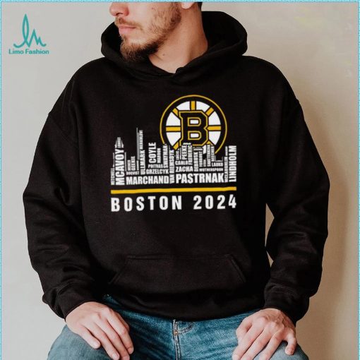 Boston Bruins ice hockey names player skyline logo 2024 shirt