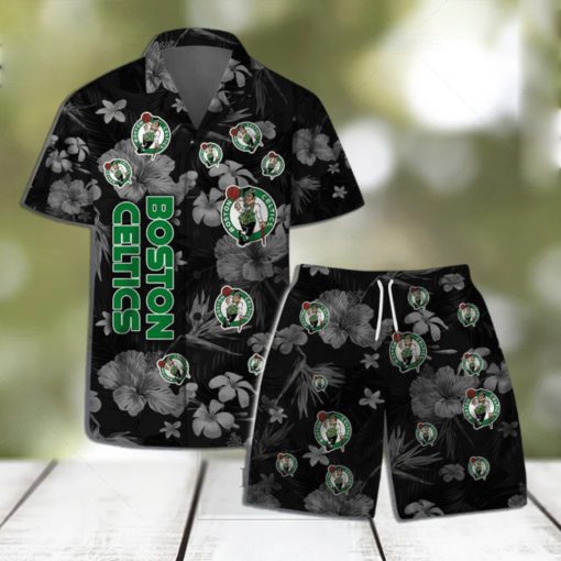 Boston Celtics NBA Team Logo Floral Hawaiian Shirt & Short Vintage Design