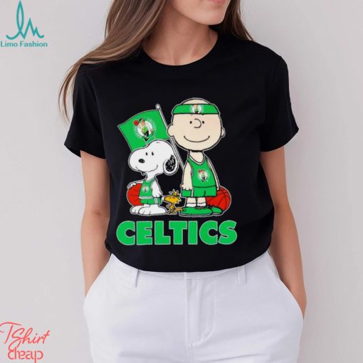 Boston Celtics Peanuts Snoopy Woodstock and Charlie Brown flag shirt