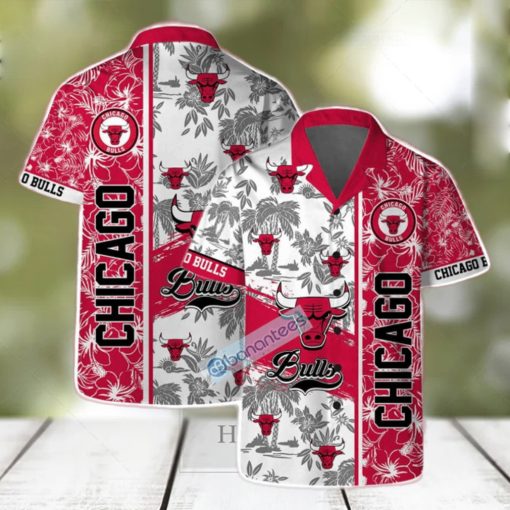 Chicago Bulls NBA Logo Hibiscus Mix Tree Pattern Set Hawaiian Shirt & Short