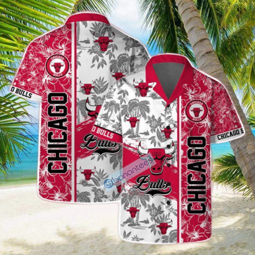 Chicago Bulls NBA Logo Hibiscus Mix Tree Pattern Set Hawaiian Shirt & Short