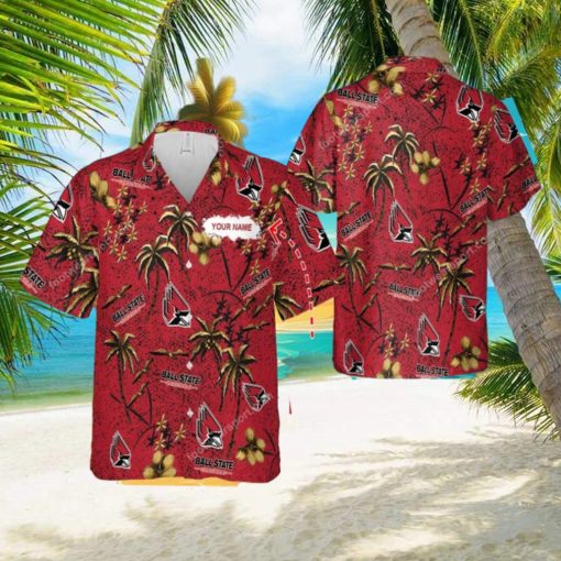 Custom Name Ball State Cardinals Aloha 3D Hawaiian Shirt Gold Flower Vintage For Beach