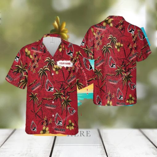 Custom Name Ball State Cardinals Aloha 3D Hawaiian Shirt Gold Flower Vintage For Beach