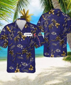 Custom Name Baltimore Ravens 3D Hawaiian Shirt Gold Flower Vintage Gift For Fans