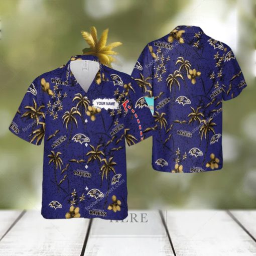 Custom Name Baltimore Ravens 3D Hawaiian Shirt Gold Flower Vintage Gift For Fans