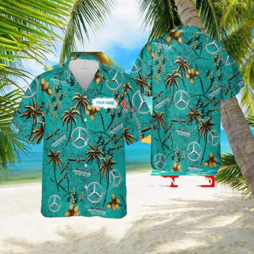 Custom Name F1 Racing Mercedes AMG PETRONAS F1 Team 3D Hawaiian Shirt Gold Flower Vintage For Men And Women