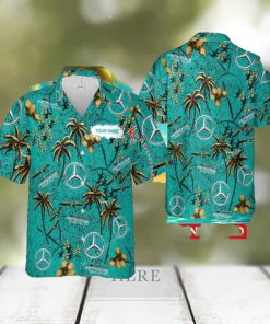 Custom Name F1 Racing Mercedes AMG PETRONAS F1 Team 3D Hawaiian Shirt Gold Flower Vintage For Men And Women