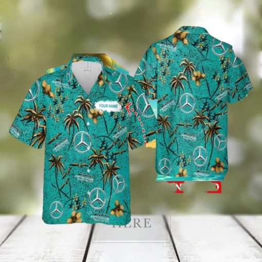 Custom Name F1 Racing Mercedes AMG PETRONAS F1 Team 3D Hawaiian Shirt Gold Flower Vintage For Men And Women