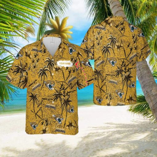 Custom Name Jacksonville Jaguars 3D 3D Hawaiian Shirt Gold Flower Vintage For Beach