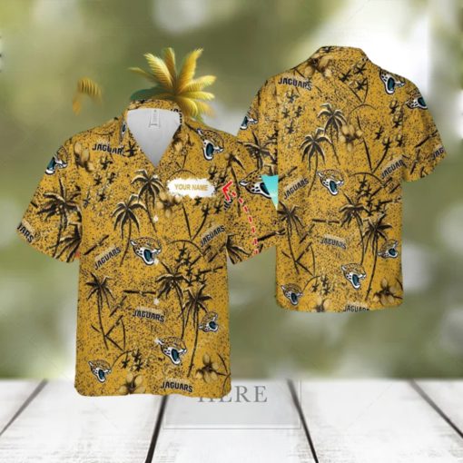 Custom Name Jacksonville Jaguars 3D 3D Hawaiian Shirt Gold Flower Vintage For Beach