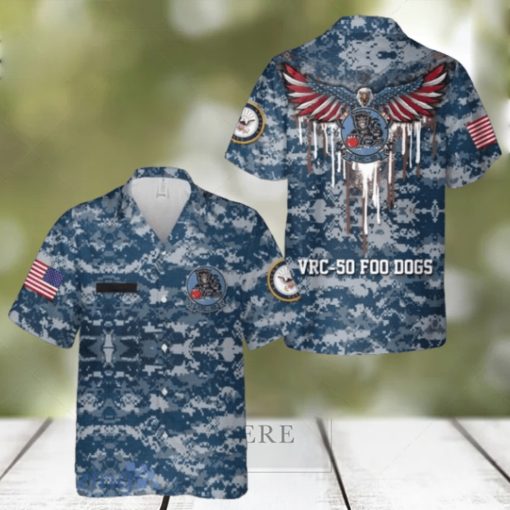 Custom Name US Navy VRC 50 Foo Dogs Hawaiian Shirt Summer Vacation Button Shirt