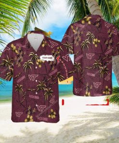 Custom Name Virginia Tech Hokies Aloha 3D Hawaiian Shirt Gold Flower Vintage Gift Summer