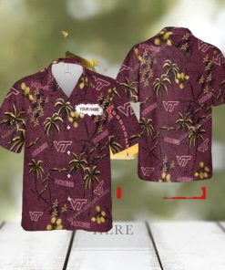 Custom Name Virginia Tech Hokies Aloha 3D Hawaiian Shirt Gold Flower Vintage Gift Summer