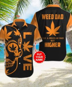 Customized Weed Dad Orange Leaf Skull Black Hawaiian Shirt Style Gift