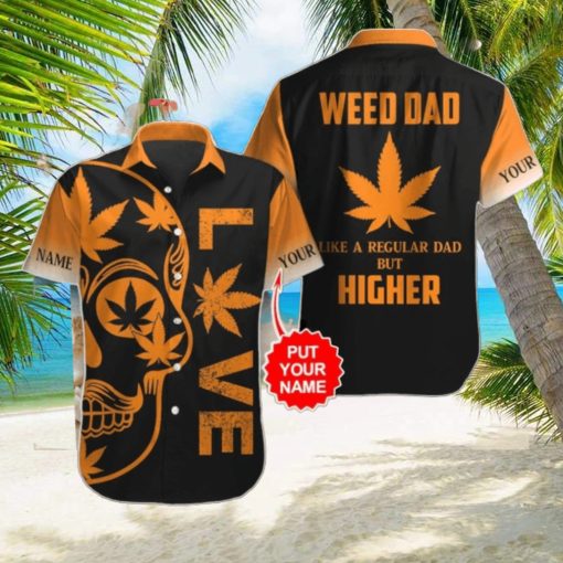 Customized Weed Dad Orange Leaf Skull Black Hawaiian Shirt Style Gift