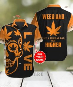 Customized Weed Dad Orange Leaf Skull Black Hawaiian Shirt Style Gift