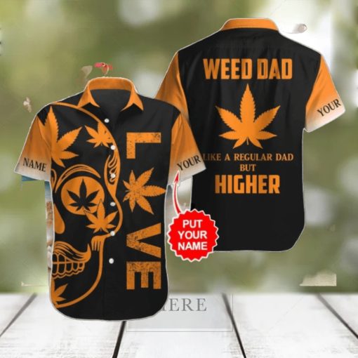 Customized Weed Dad Orange Leaf Skull Black Hawaiian Shirt Style Gift