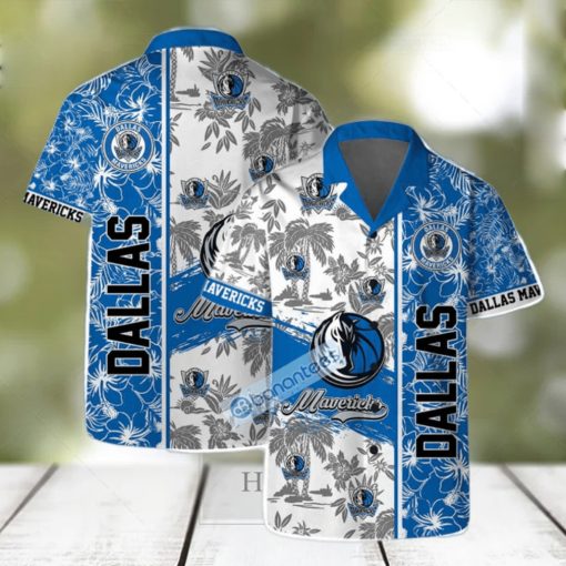 Dallas Mavericks NBA Logo Hibiscus Mix Tree Pattern Set Hawaiian Shirt & Short