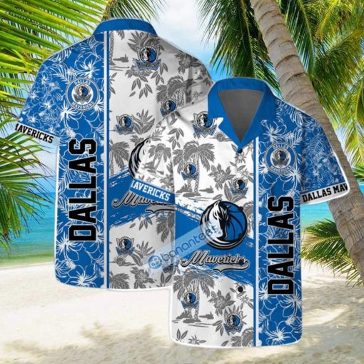 Dallas Mavericks NBA Logo Hibiscus Mix Tree Pattern Set Hawaiian Shirt & Short