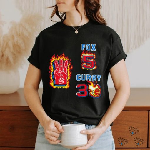 De’Aaron Fox 5 vs Stephen Curry 30 fire pixel shirt