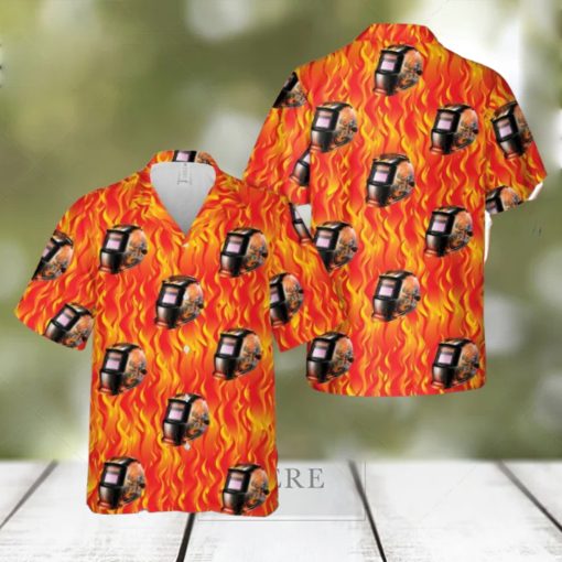 FLAMING SKULL Welding Helmet Hawaiian Shirt Beach Hoilday Summer Gift