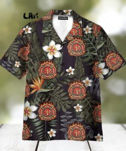 Firefighter Tropical Leaves Pattern Hawaiian Shirt