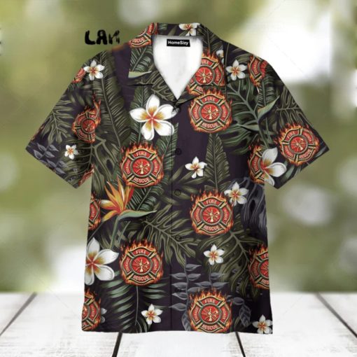 Firefighter Tropical Leaves Pattern Hawaiian Shirt