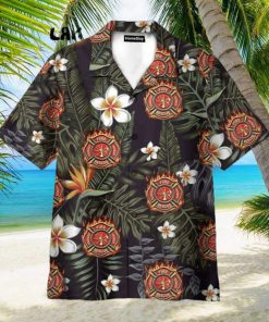 Firefighter Tropical Leaves Pattern Hawaiian Shirt