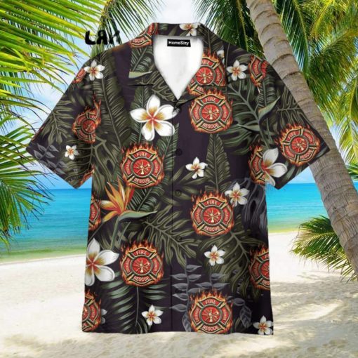 Firefighter Tropical Leaves Pattern Hawaiian Shirt