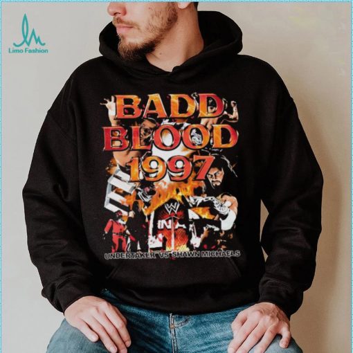 Funny badd Blood 1997 Undertaker vs Shawn Michaels retro vintage style bootleg rap shirt