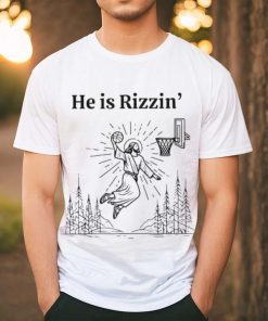 He Is Rizzin Funny Kids Easter Day Jesus Playing Basketball T Shirt