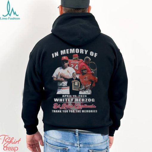 In Memory Of April 2024 Whitey Herzog St. Louis Cardinals Thank You For The Memories T Shirt