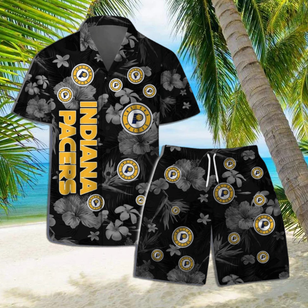 Indiana Pacers NBA Team Logo Floral Hawaiian Shirt & Short Vintage Design Indiana Pacers NBA Team Logo Floral Hawaiian Shirt & Short Vintage Design
