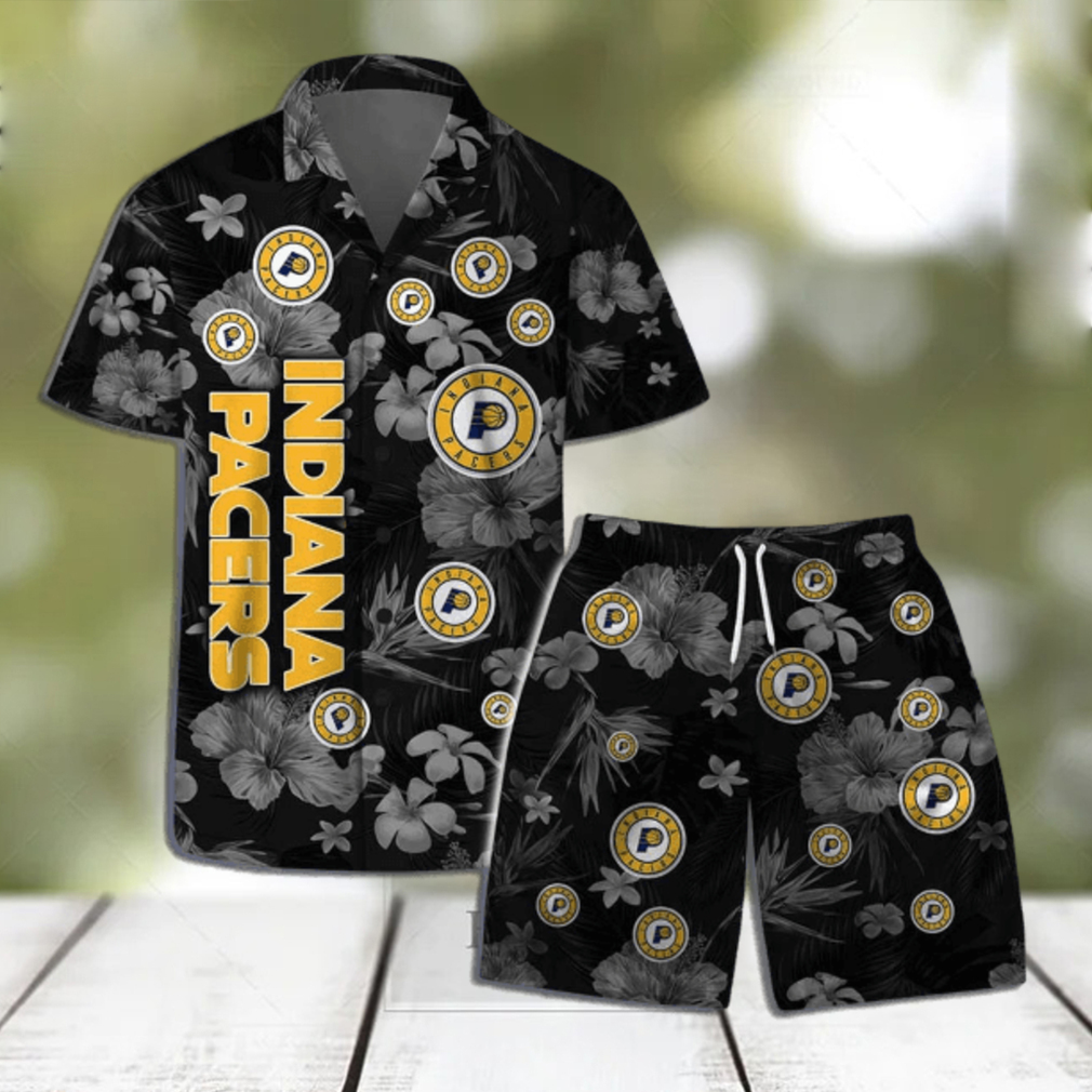 Indiana Pacers NBA Team Logo Floral Hawaiian Shirt & Short Vintage Design Indiana Pacers NBA Team Logo Floral Hawaiian Shirt & Short Vintage Design